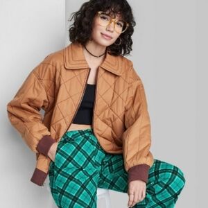 Wild Fable Women's Brown Quilted Bomber Jacket